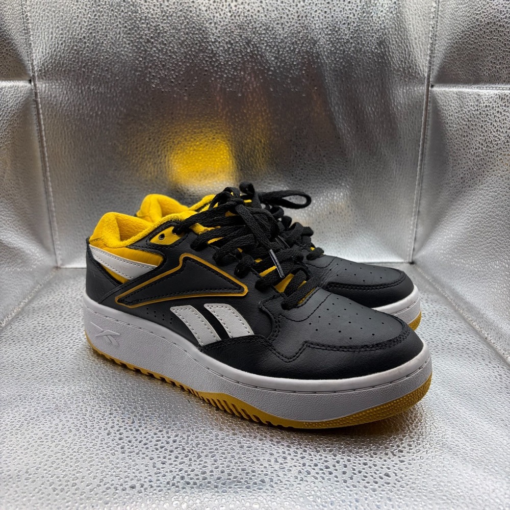 Size 4.5 Reebok BB 4000 Low Black White Yellow Mens Leather Sneaker Shoes